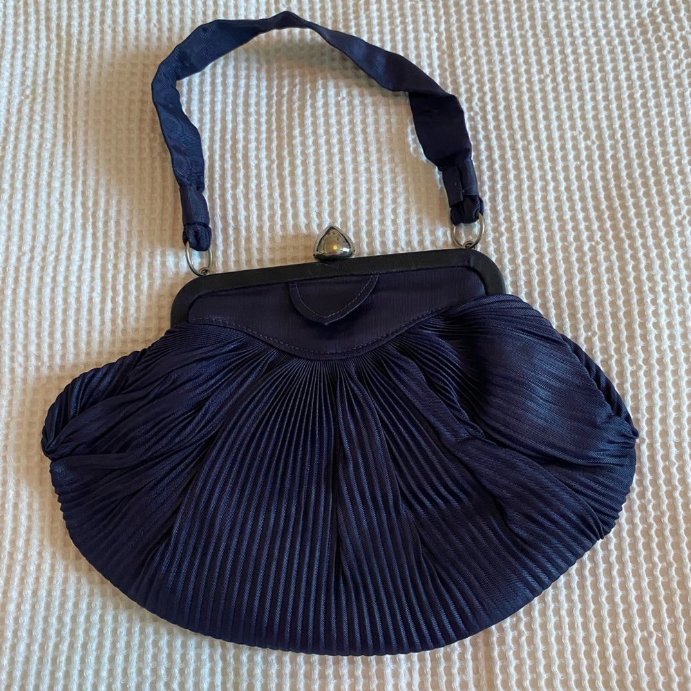 Small Navy Blue vintage satin purse. Made in England.